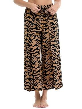 Skye Paige Wrap Animal -Print Wide-Leg Pants - Tan & Black